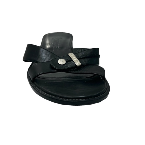 CHANEL BLACK LEATHER CRISS CROSS STRAP SANDAL WITH 1" BLOCK HEEL - Picture 11 of 16